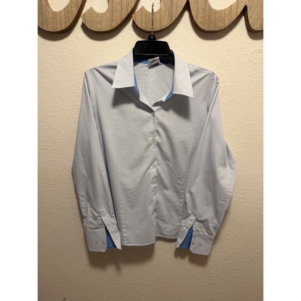 George Stretch  Light Blue White Micro Stripe Button Down Shirt Large L